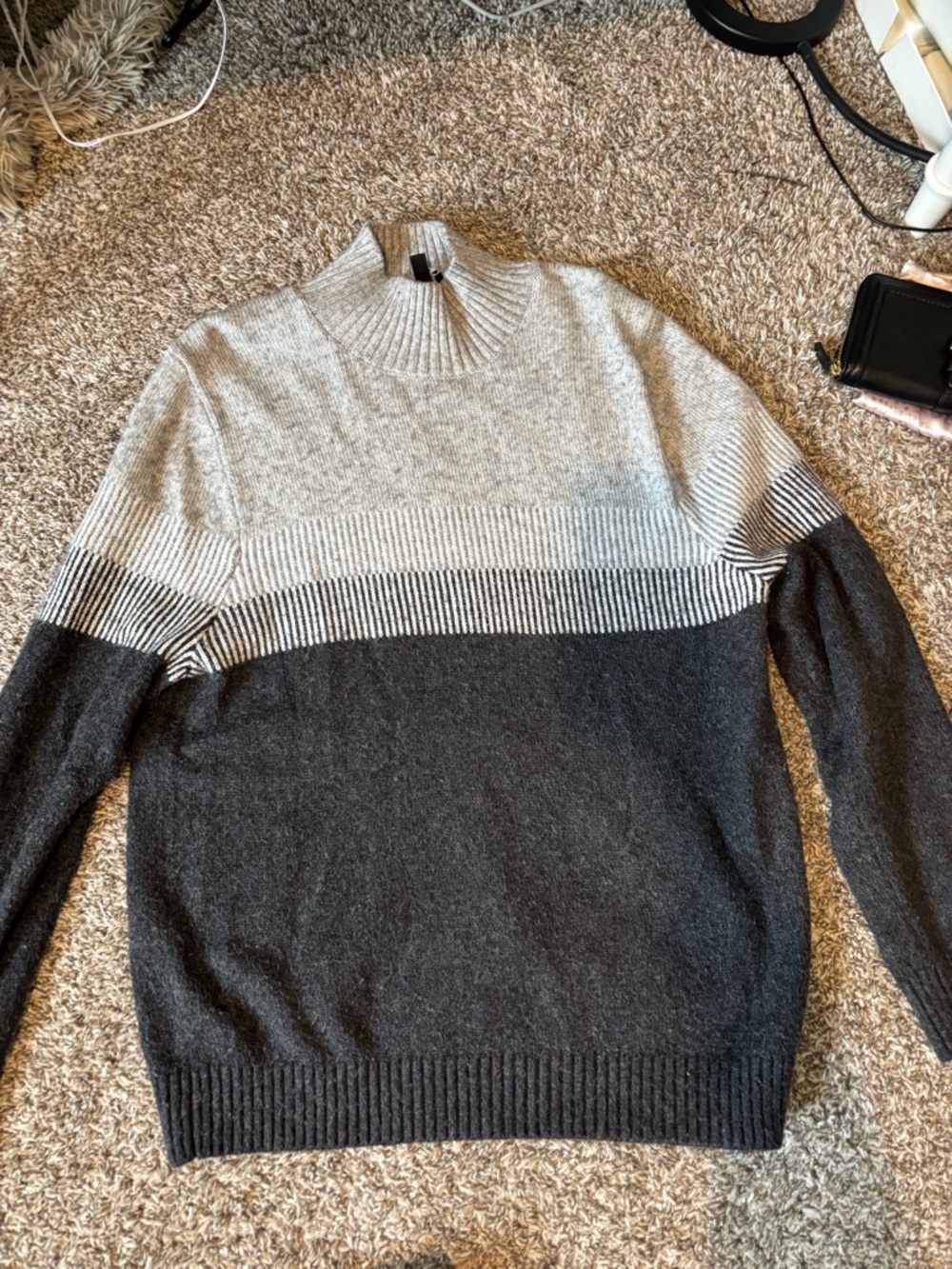 Express Men's Two-Tone Gray & Charcoal Turtleneck Sweater